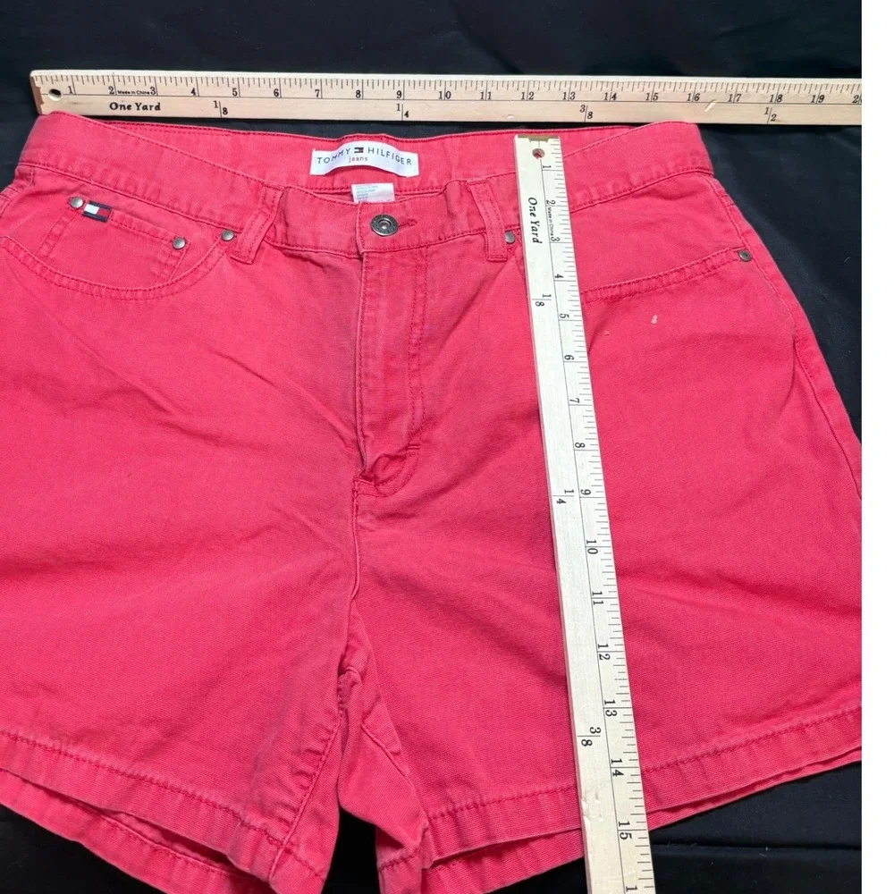 Tommy Hilfiger Jeans Womens Red High Waisted Denim y2k Shorts Size 12